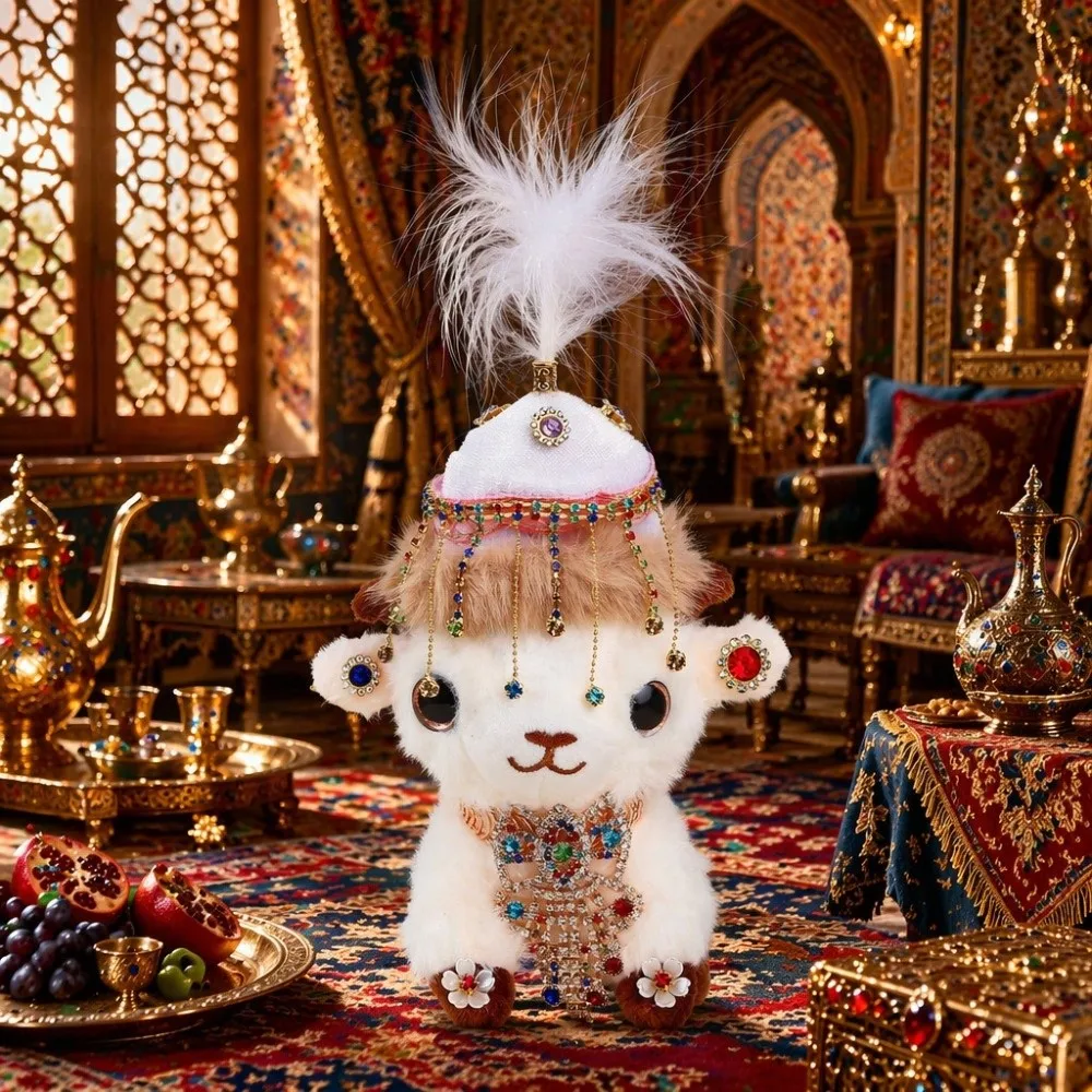 Soft Stuffed Animal Sheep Figurines Fluffy Sheep Beaded Embroidered Hat Lamb Plush Kawaii PP Cotton Sheep Keychain