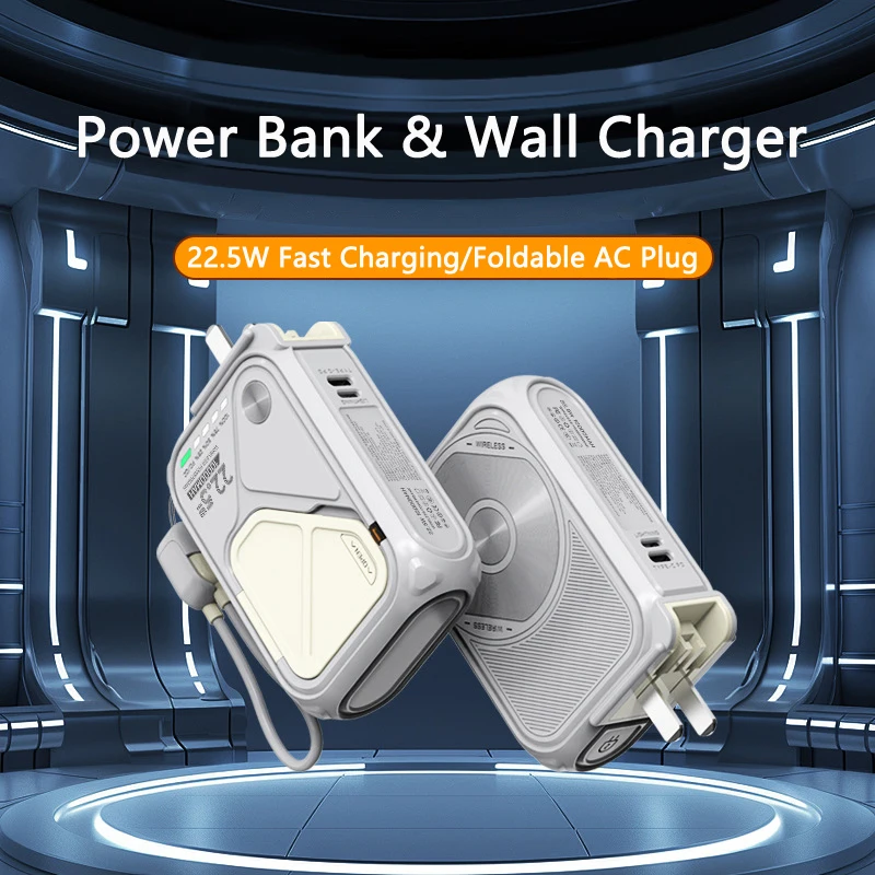 

10000mAh Magsafe Power Bank with Cable AC Plug Wall Charger 22.5W Fast Charging For iPhone 15 14 Huawei Xiaomi Samsung Powerbank