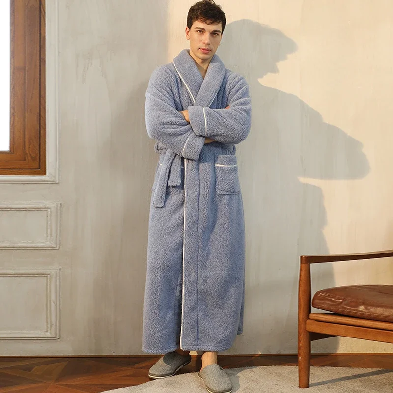 Autumn and Winter New Thick Comfortable Cotton Robe Men\'s Large Size Light Luxury Couple Bathrobe Women\'s Extended Pajama