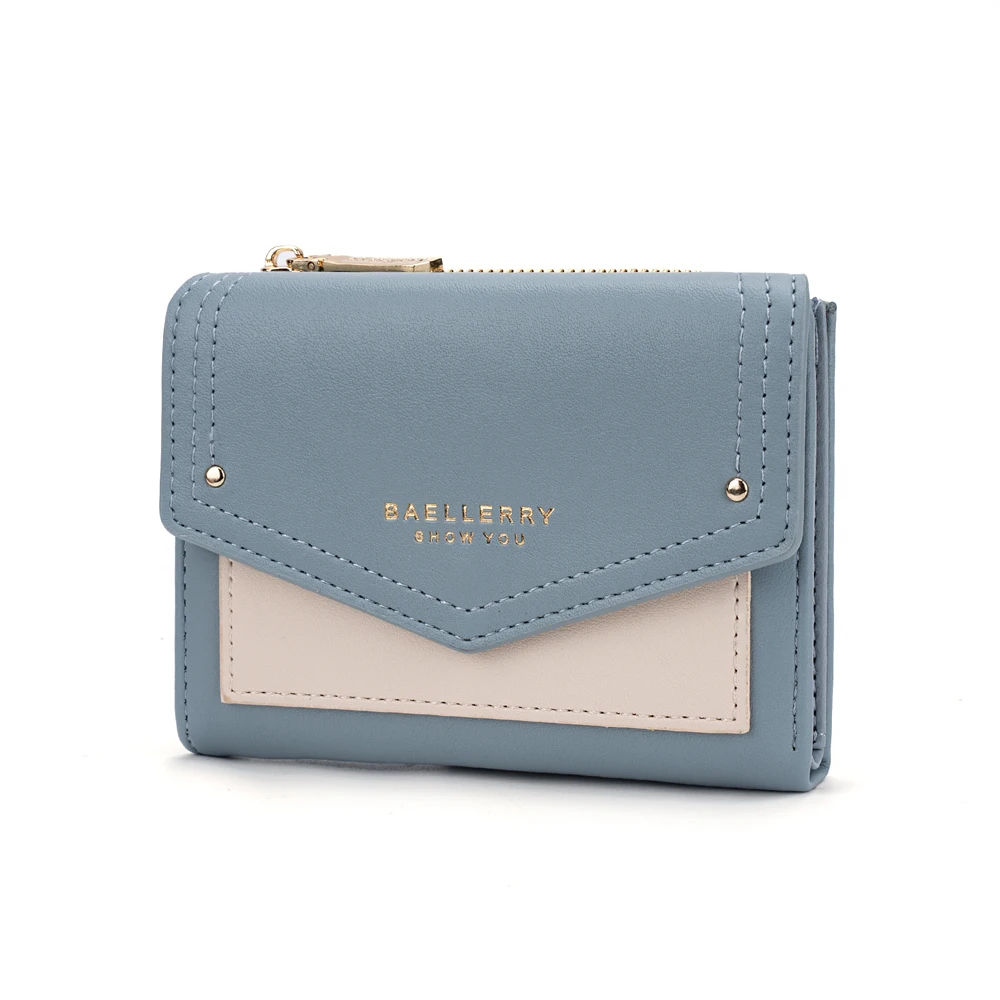 Women Wallet Slim Card Holder Wallet All-match Contrast Color Small Zipper Coin Purse Ladies PU Leather Simple Wallets for Women