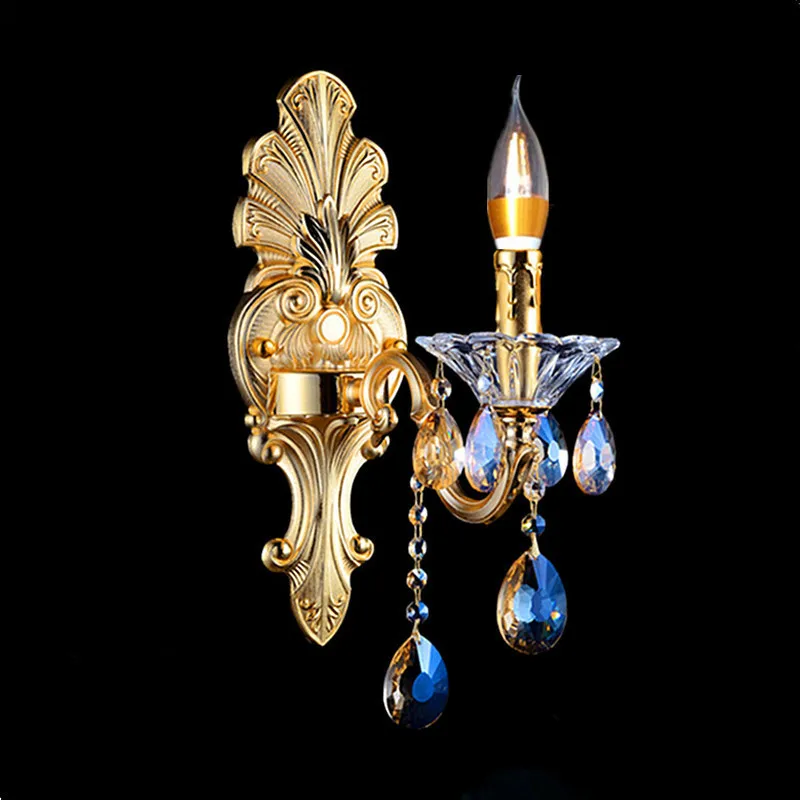 

Gold Classic LED Crystal Wall Lamp Modern Personalized Creative Indoor Candle Wall Lights French Living Room Bedside Lamp