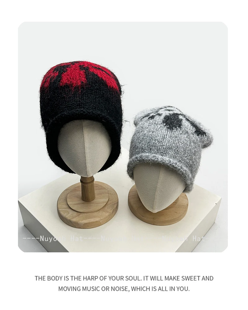 Neue Retro-Cortis-Mützen für Damen und Herren mit antiken Blumenmustern, locker gestrickt, warm, vielseitig, für den Außenbereich, modische Nischen-Beanies mit Farbblock-Design. – Detail 5