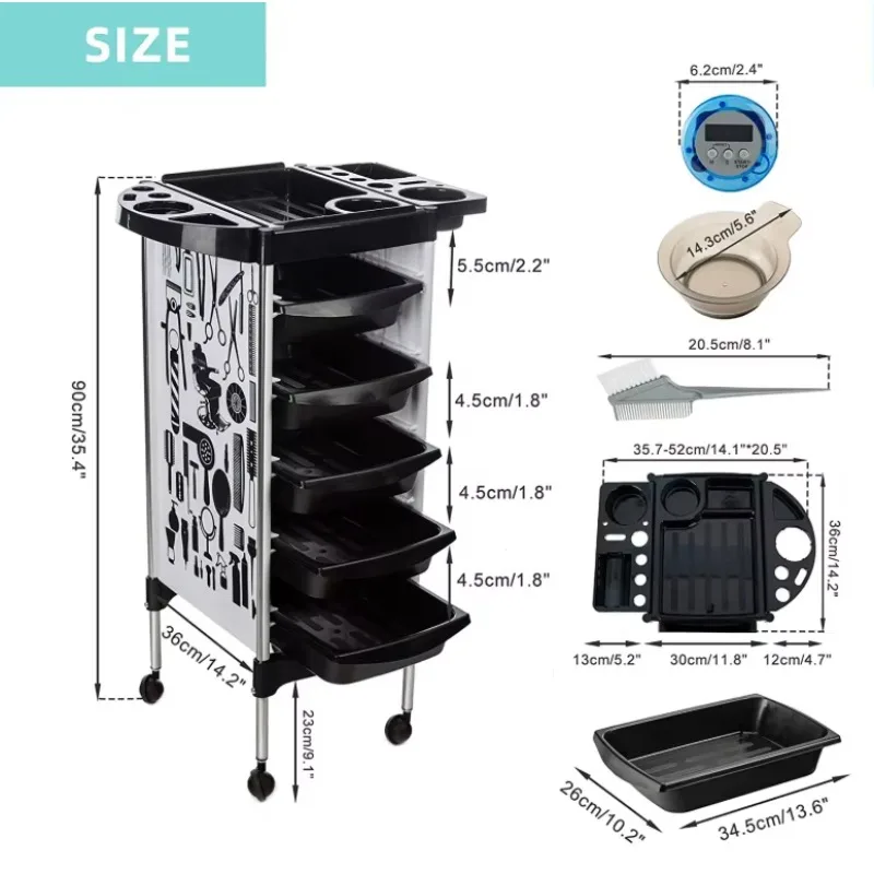 Beauty and Hair Salon Trolley Hair Salon Barbershop Tool Cart Hair Styling and Coloring Professional Storage