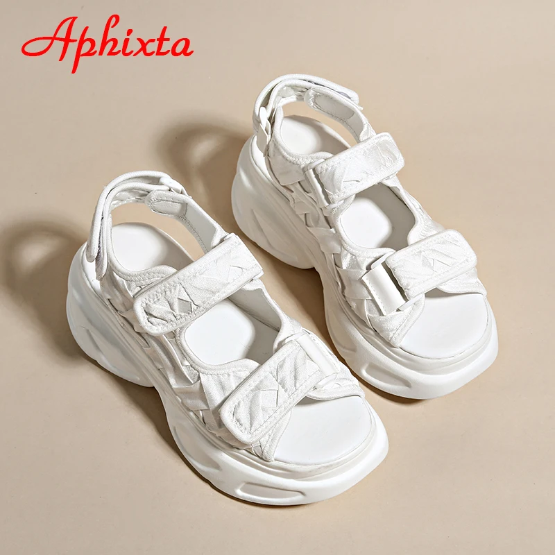 Aphixta estate 7.5cm sandali con plateau donna tacchi a zeppa scarpe regolabili Hook & Loop tessuti di seta Cool Beach Slides Plus Szie 42