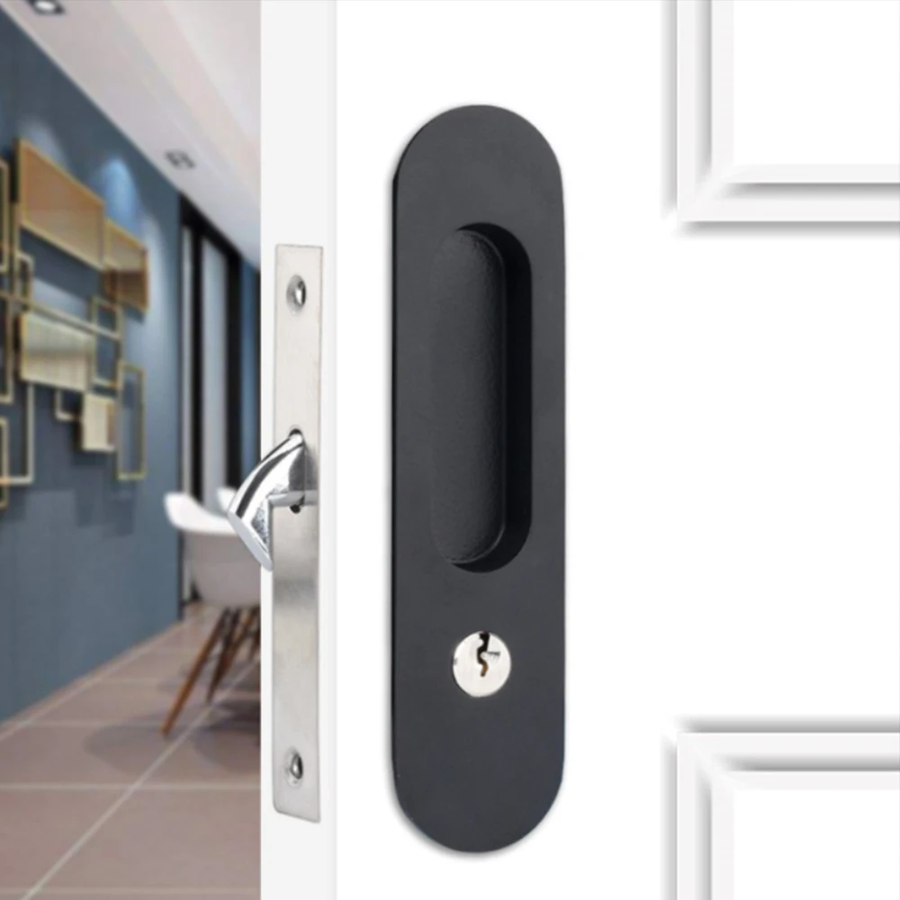 

Interior Pocket Door Lock Sliding Barn Door Lock Invisible Recessed Handle Latch with Keys Furniture Hardware (1 Pack)