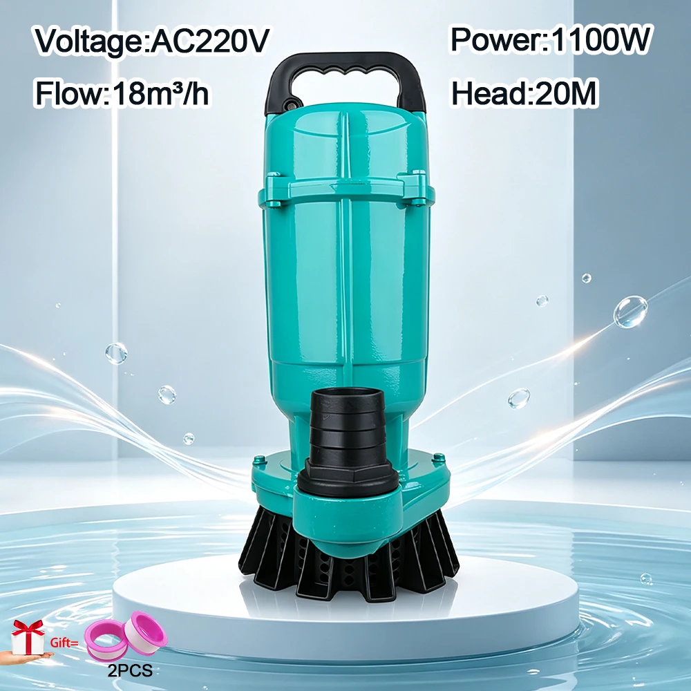 220V 1100W Submersible Pump 20m Head 18m³/h High Lift Water Pump 2 Inch Outlet For Farm Irrigation Well Garden Watering