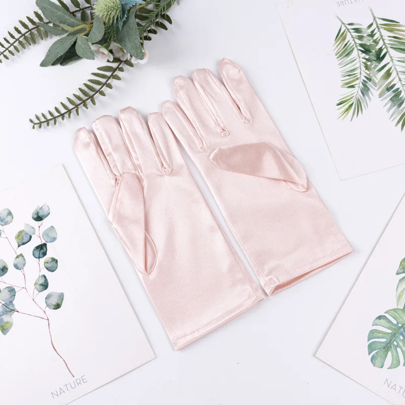 Kurze Satin-Handschuhe für Damen, elegantes Temperament, Prinzessin, Hochzeit, Braut, mehrfarbige Handschuhe, Bühnenaufführung, Abendessen-Zubehör – Detail 13