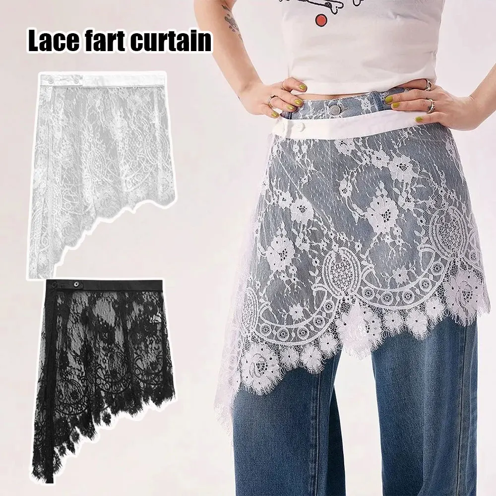 

Женская юбка в стиле Y2K с кружевными вставками, вышивкой, цветочными пуговицами, асимметричная, винтажная, с вырезами, уличная мода