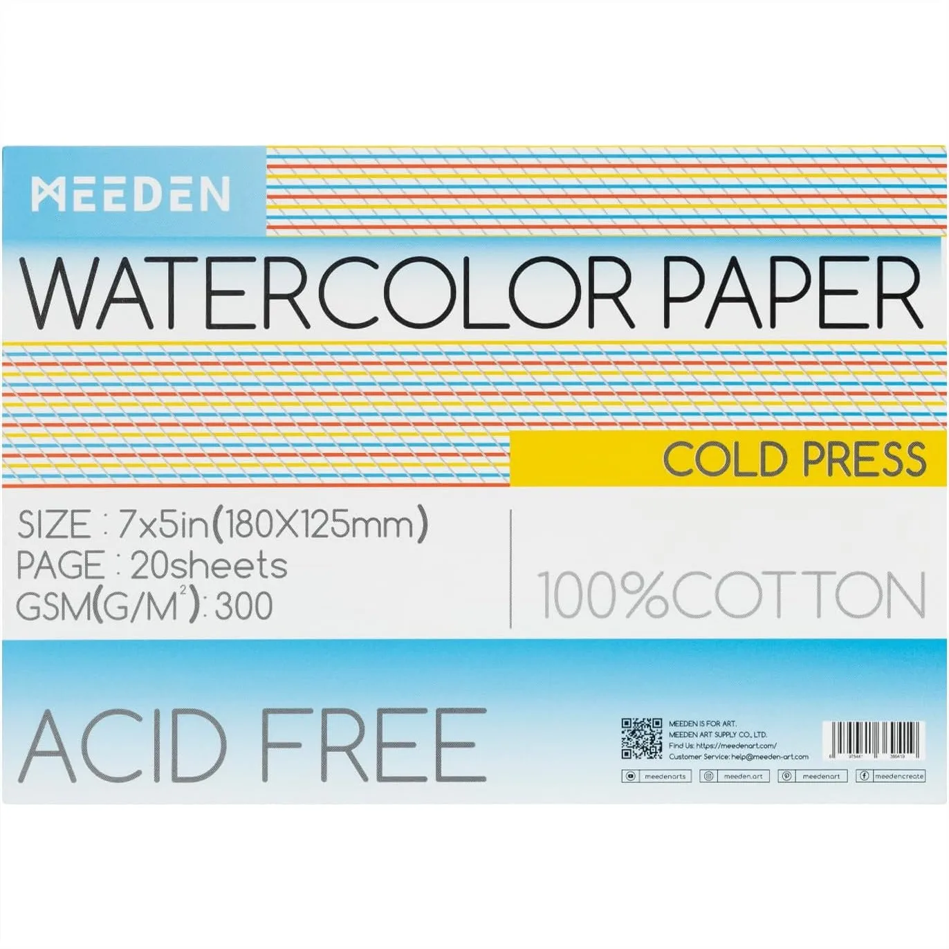 

Watercolor Paper Block, 100% Cotton Pad of 20 Sheets, 140lb/300gsm, Acid-Free Art Paper for Watercolor, Gouache, Ink, 5x7 Inch