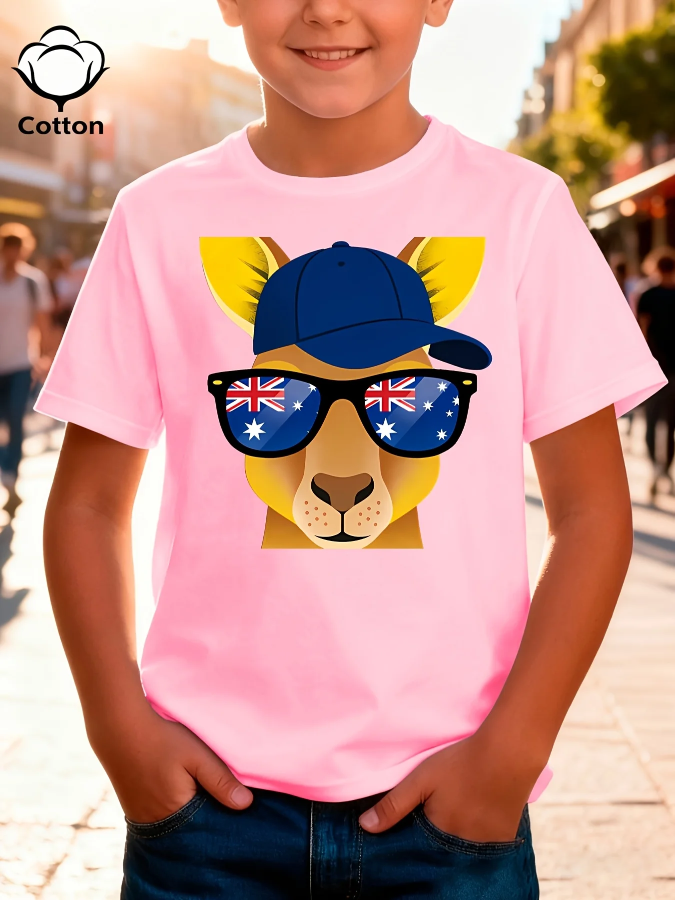 Australian Animal Red Kangaroo Children's T-shirt Creative Children's Clothing Short Sleeved Top Casual Parent-child Clothing
