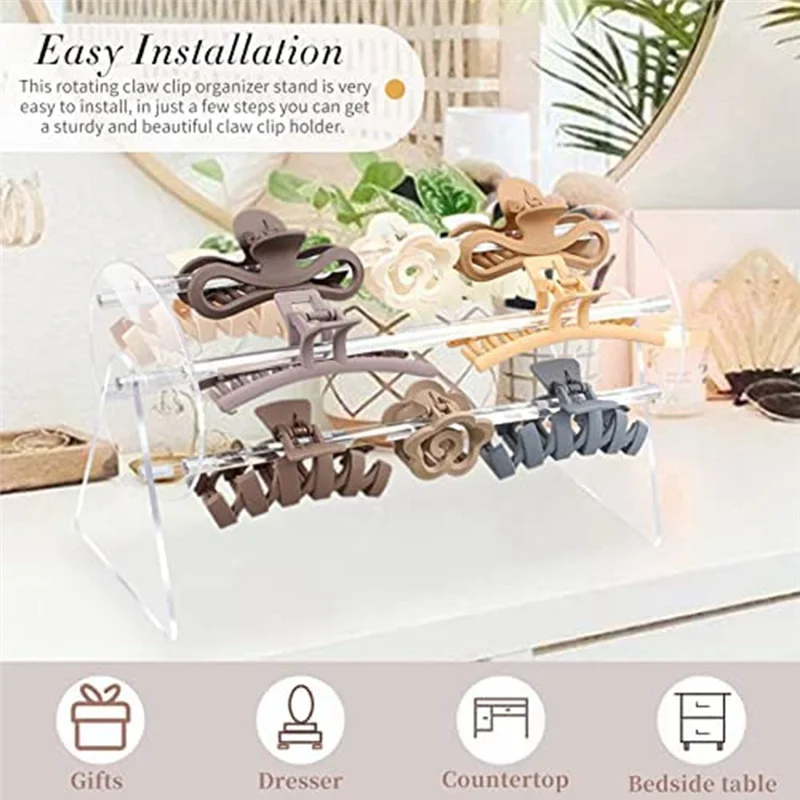 Acrylic Claw Clip Organizer Holder,360Degree Rotating Claw Clip Holder and Storage,Hair Clip Organizer Display for Women HGC