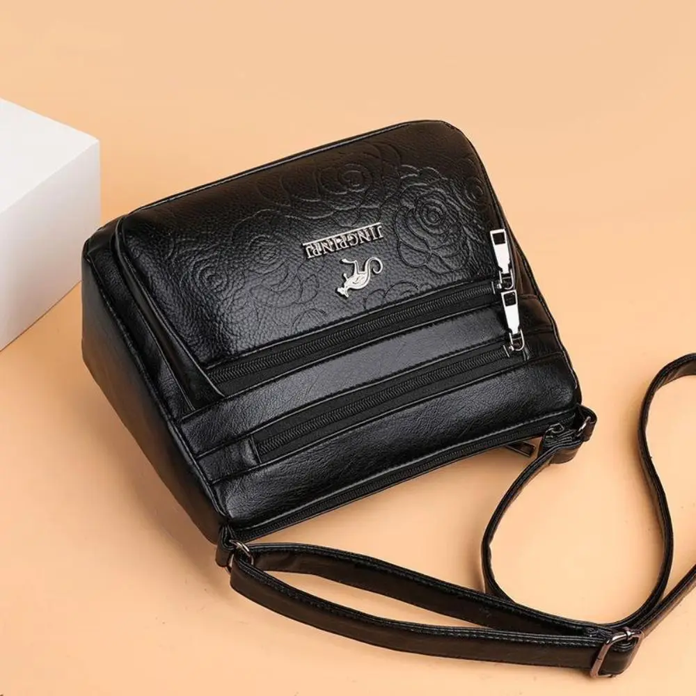 Elegante PU-Leder Einkaufstasche Schwarz Mehrschichtige Tasche für Mütter Mittleren Alters Große Kapazität Tragetasche für Damen – Detail 3