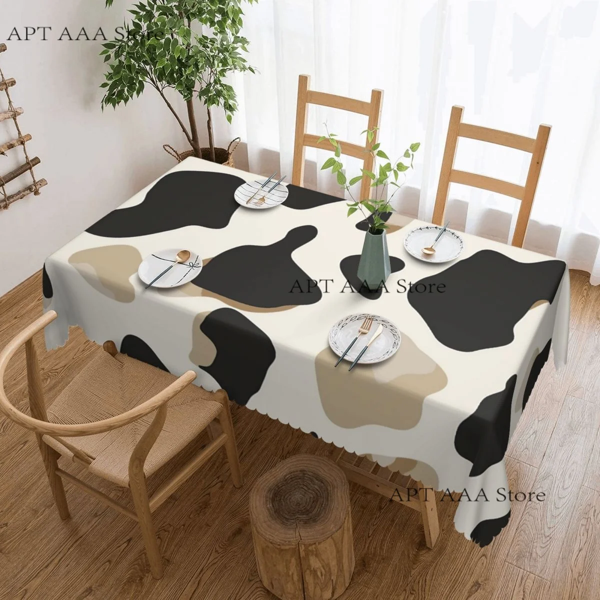 Abstract Cow Print Tablecloth Waterproof Vintage Textile Table Cover Cloth for Party 60 inches