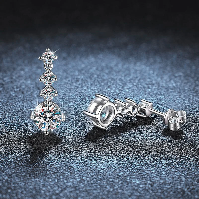 1ct*2 S925 Moissanite Dangle Earrings – Four-Prong Fringe Jewelry for Women Valentine's Day gift