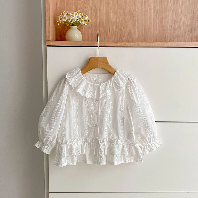 White Lace Collar Girls Shirt 3