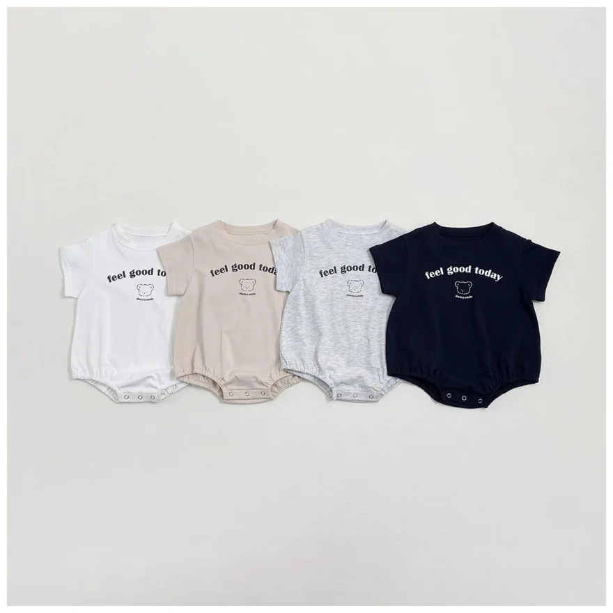 2026 Summer New Baby Short Sleeve Bodysuit Cotton Infant Boy Girl Cartoon Letter Print Jumpsuit Newborn Clothes 0-24M
