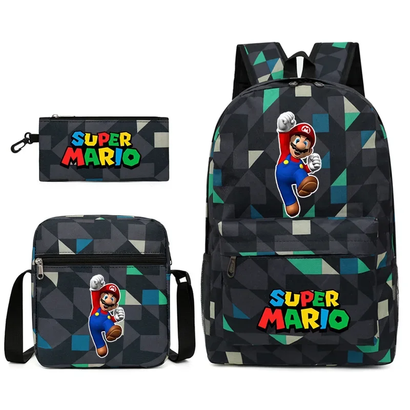 Three-piece Set of Cartoon Game Characters Mario Blue Hedgehog Backpack Student Bag Shoulder Bag Pencil Bag Backpack Women