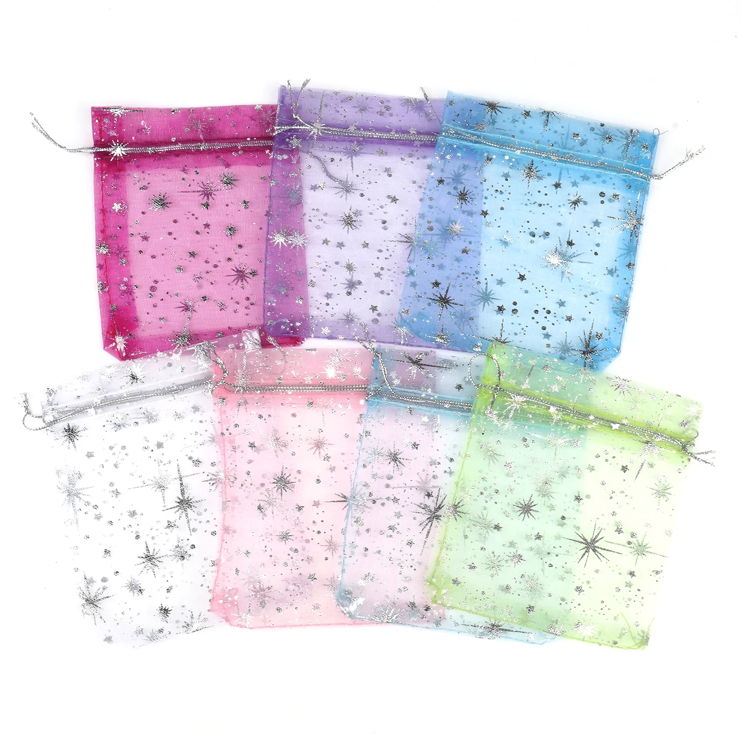 50pc/lot 10x12cm Star Jewelry Packaging Display Pouches Organza Bags Adjustable Drawstring bag For Wedding Christmas Gifts Pouch