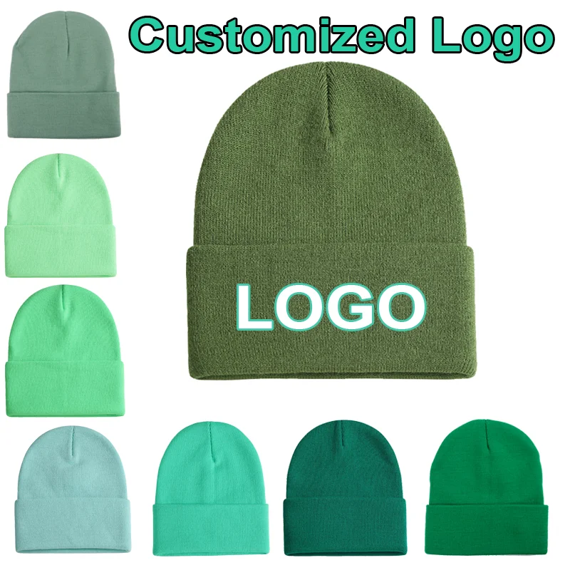 Groot patroon dikkere lichte plaat acryl gebreide muts aangepaste koude muts borduurwerk logo afdrukken ski Skullies muts cap