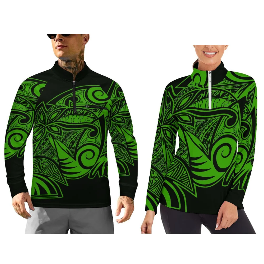 Hawaiian Flower Patterned Long-Sleeved Sportswear Couple Outfits Are Comfortable And Customizable