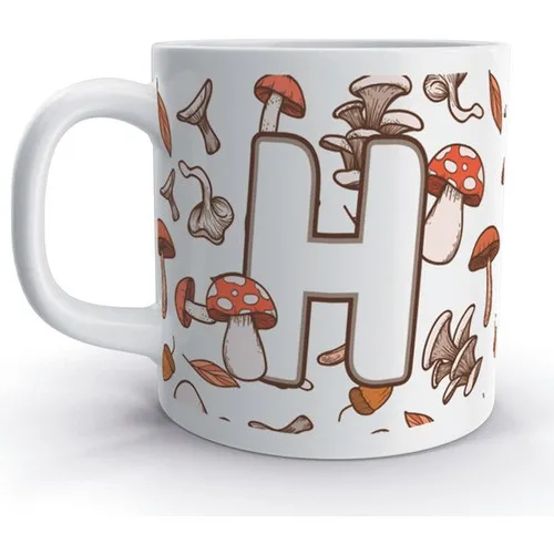 Rock'n Fox Letter H Mushroom Autumn Design Pattern Letter Mug Cup. Gift Tea, Coffee Cup