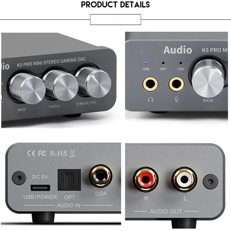-HOPE K5pro USB DAC Amplificatore per cuffie da gioco Convertitore audio digitale-analogico con accessori per pezzi di ricambio stereo Hi-Fi