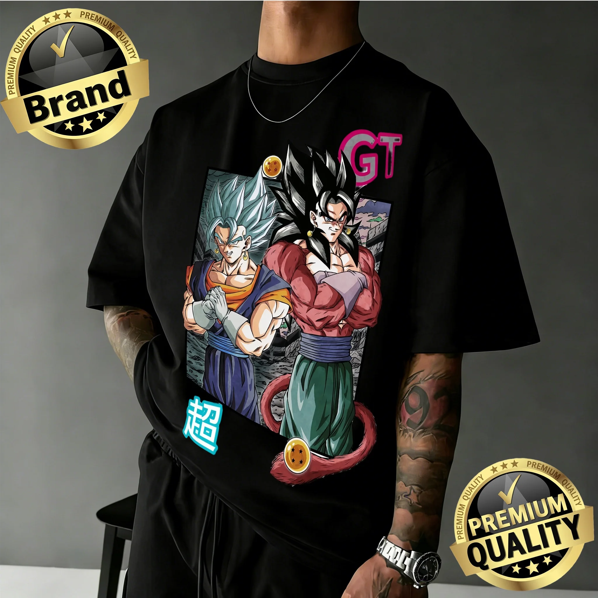 2026 Sommer Dragon Ball GT & Super 100% Baumwolle Oversized T-Shirt für Herren und Kinder |   Vegito & Gogeta Super Saiyan 4 Retro Anime T-Shirt