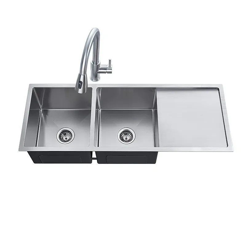 for 10045 304 Stainless Steel Kitchen Sink Double Bowl with Drainboard Thickened Vegetable Washing Basin