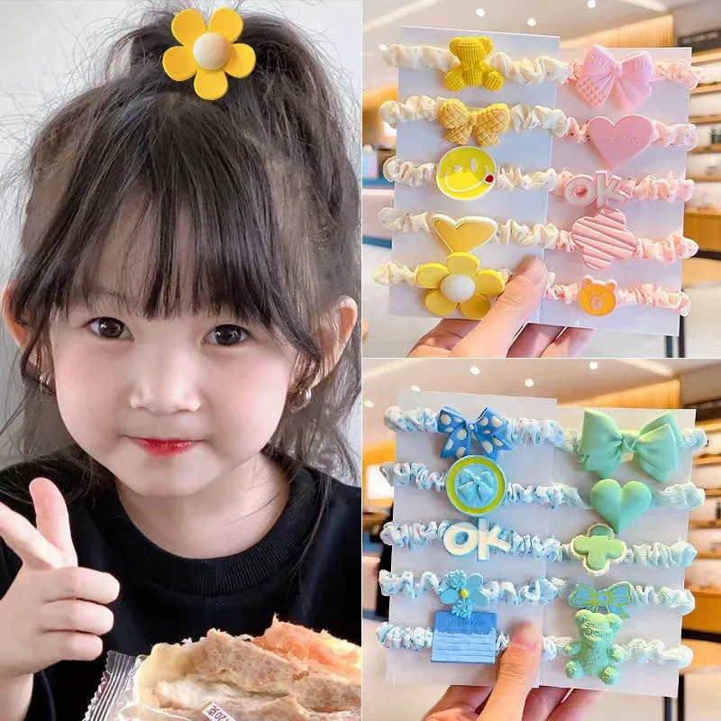 

5pcs/set Sweet Cute Girls Rubber Bands Does Not Hurt The Hair Elastic Good Girl Baby Head Ropes Small Hair Scrunchies Headdress