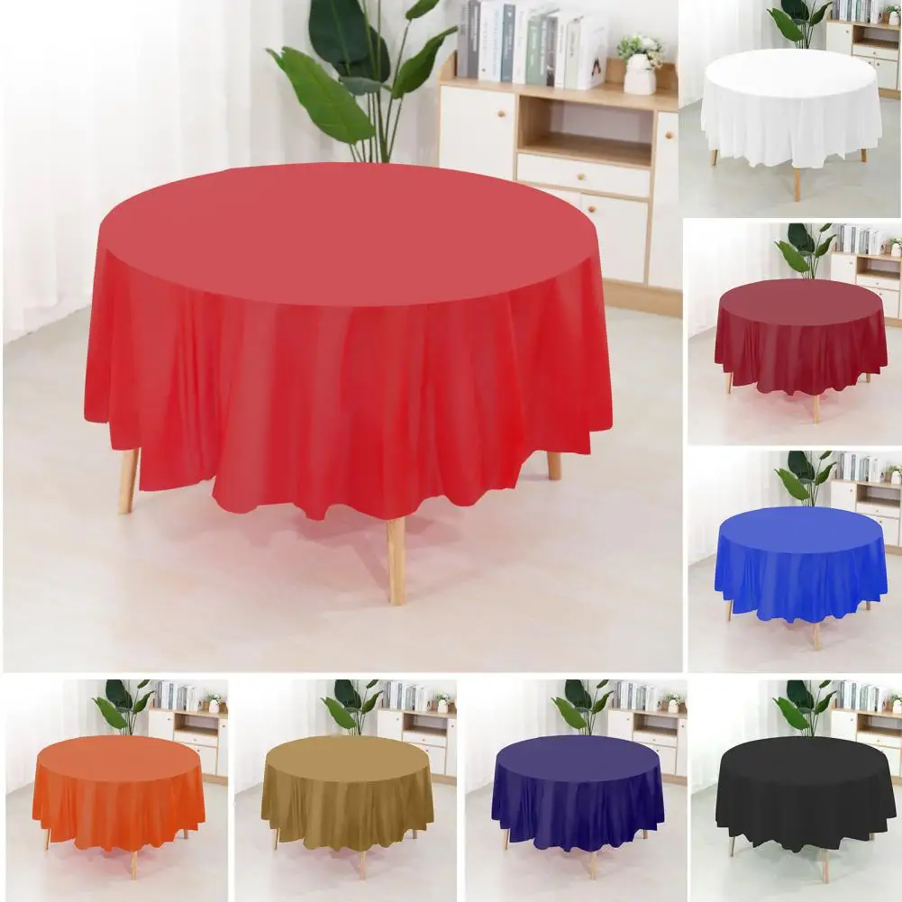 84 Inch Disposable Thick Plastic Table Cover 10 Pack Disposable Plastic Tablecloth for Round Tables Birthday Wedding Supplies