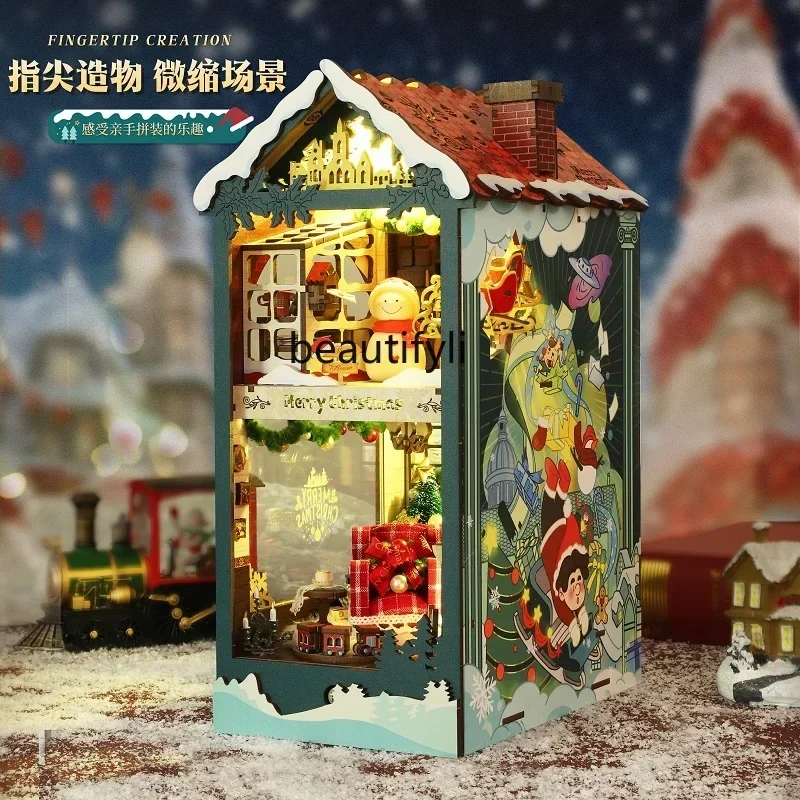 Natal diy livro suporte montagem tridimensional livro pequena casa modelo artesanal casa criativa presente de natal