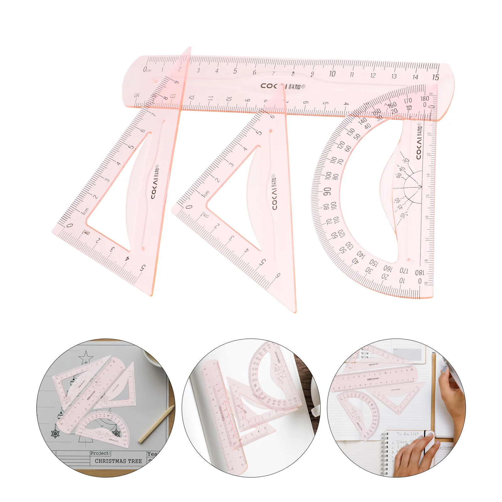 

4pcs/Set Plastic Straight Triangle Ruler Geometry Protractor Drafting Ruler Precise Measuring Ruler School Office Stationery