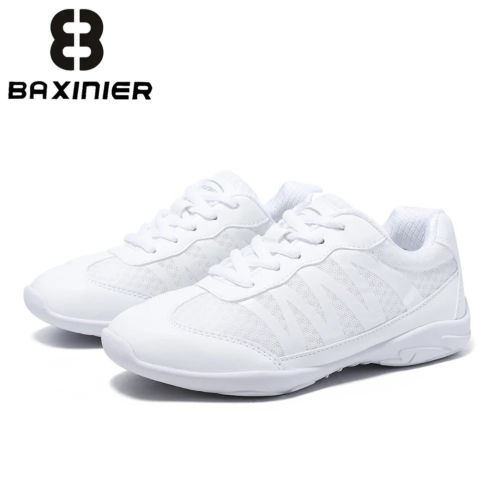 BAXINIER Girls White Cheer Athletic Shoes Lightweight Youth Dance Tennis Training Performance Sneakers Cushioned Grip