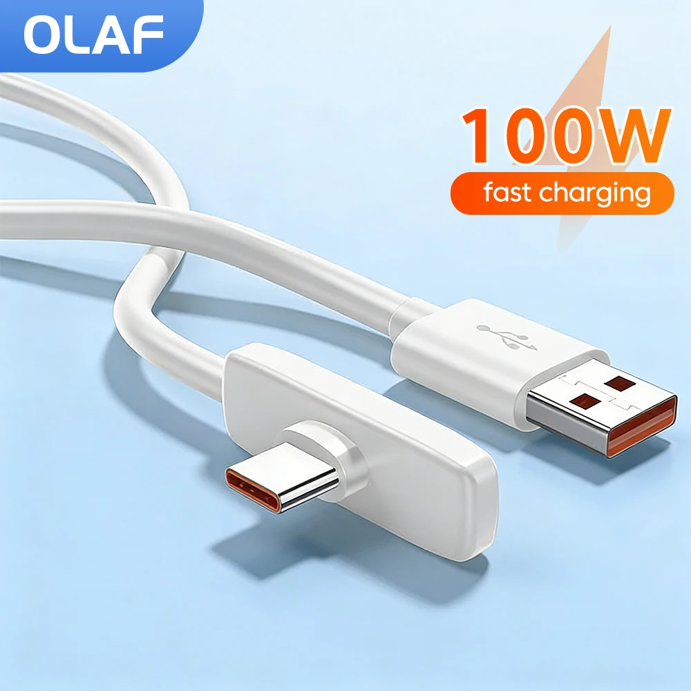 Cabo de dados em forma de L 6A 100W com carregamento rápido para jogos mobile, USB A para Tipo C, transferência de dados de alta velocidade, cabo USB Tipo C