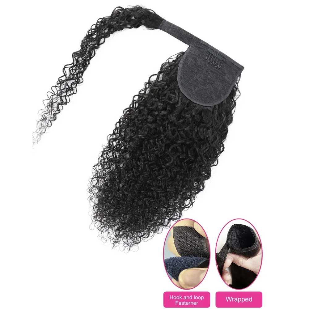 Kinky Curly Human Hair Ponytail Extensions Wrap Around Curly Human Hair Ponytail Clip In Human Hair Extensions For Women