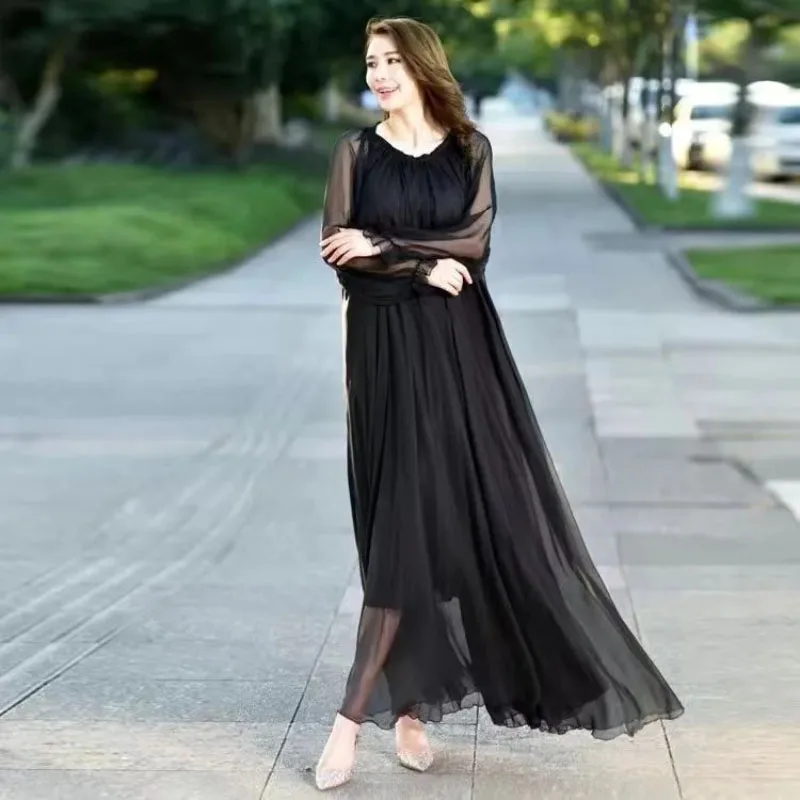 slim fit dress slacks Burgundy fit and flare long chiffon dress 5101 – Xiaolizi main image 0