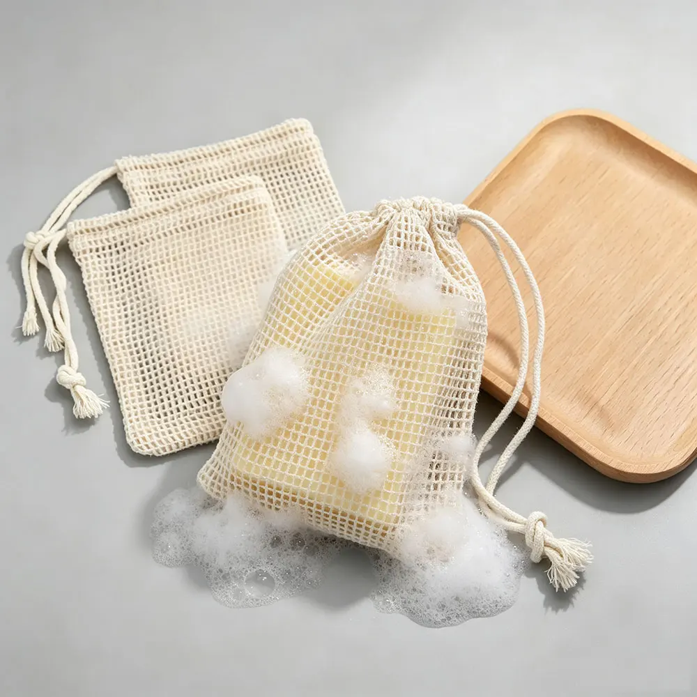 3-6Pcs Natural Cotton Soap Saver Bag Eco Friendly Mesh Lathering Soap Pouch Handmade Body Cleansing Skin Care Soap Bag