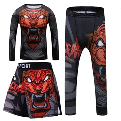 Kid's Boxing Compression Shirt Pants Set Boys Training Muay Thai Jiu Jitsu Rashguard Children's MMA BJJ Kickboxing Sport Suit