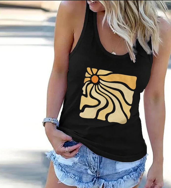 

Sunny Rays Graphic Tank Top Boho Tank Top Sun Womens Clothes Retro Graphic Tank Summer Womens Tops Casual XL