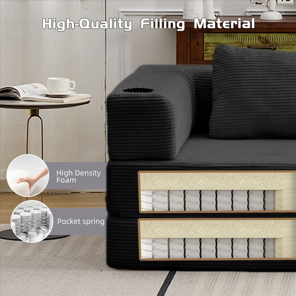 Modernes Frei Kombinierbares Modulares Ecksofa Olivgrüner Cord Convertible Couch mit Getränkehaltern Platzsparende Möbel – Detail 40