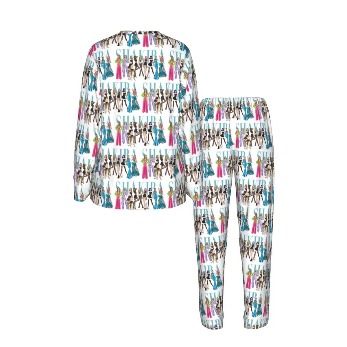 Shakira Hawaiian Travel Print 7 Round Neck Long Sleeve Nightgowns for Sleeping Sleepshirts Women Soft Pajama Set Long Pants 5