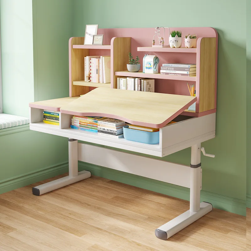 Primary school students writing homework desk household simple small