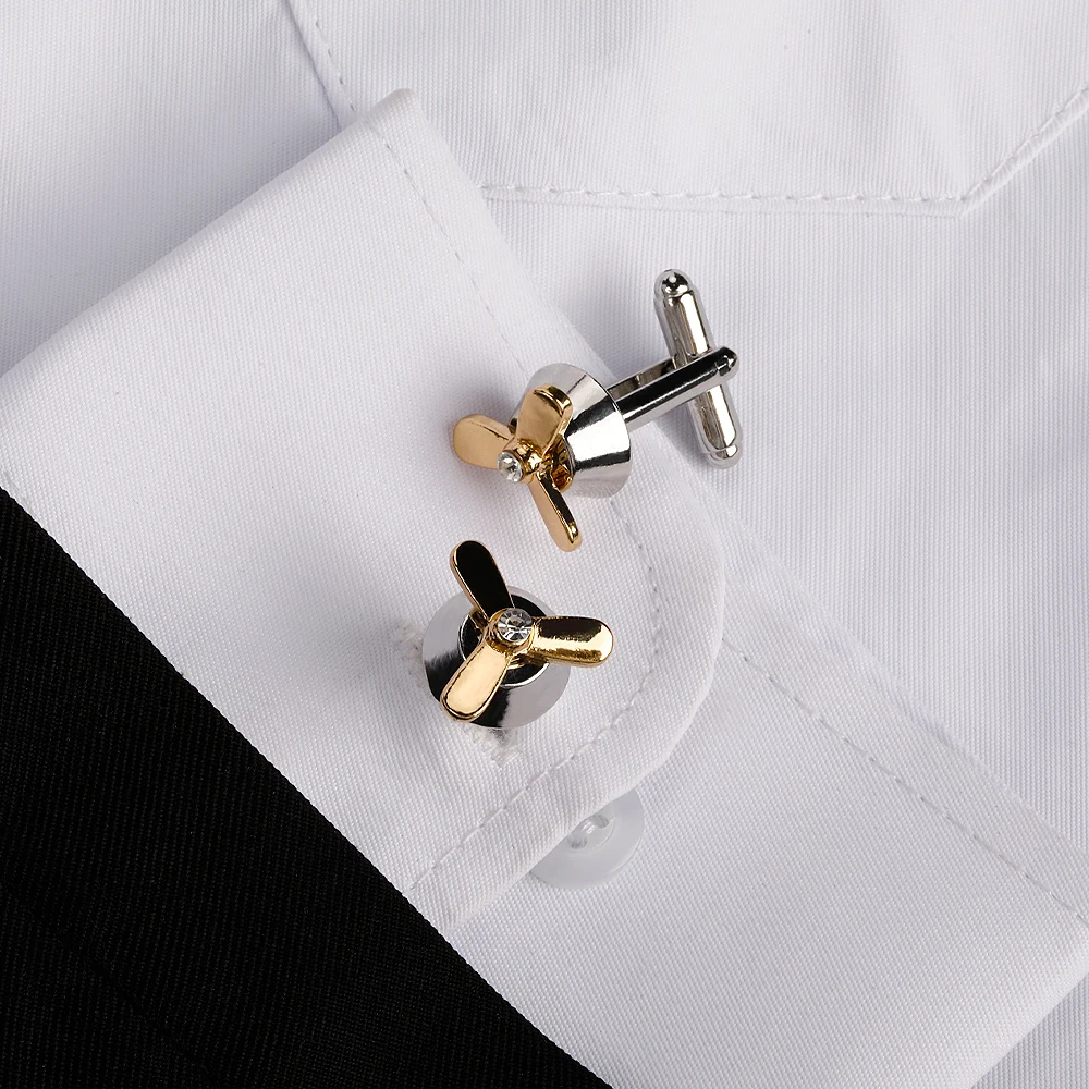 Personality 2 Pcs/Set Propeller Shape Mens Cufflinks Gold And Silver Tones For French Shirt Suit Jewelry