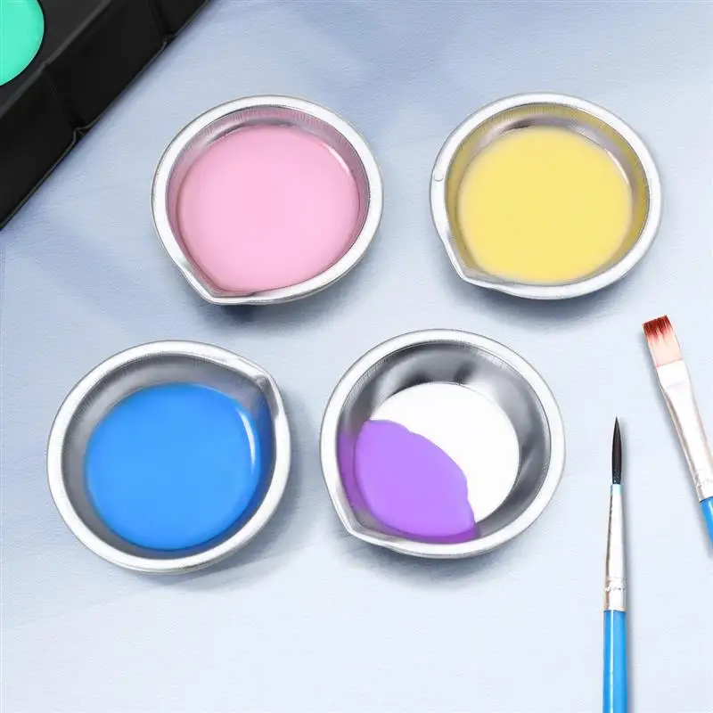 12pcs Stainless Steel Painting Color Palletes Water Colour Palletes painting holders Color Paint Pallet Mixing Small Paint Tray