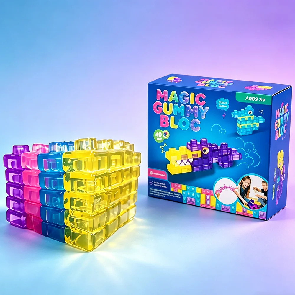 新しいスクイーズジェリービルディングブロック、柔らかく伸縮性のある感覚玩具、子供やティーン向け、パーティー、プレイルーム、テーブルデコレーションに最適