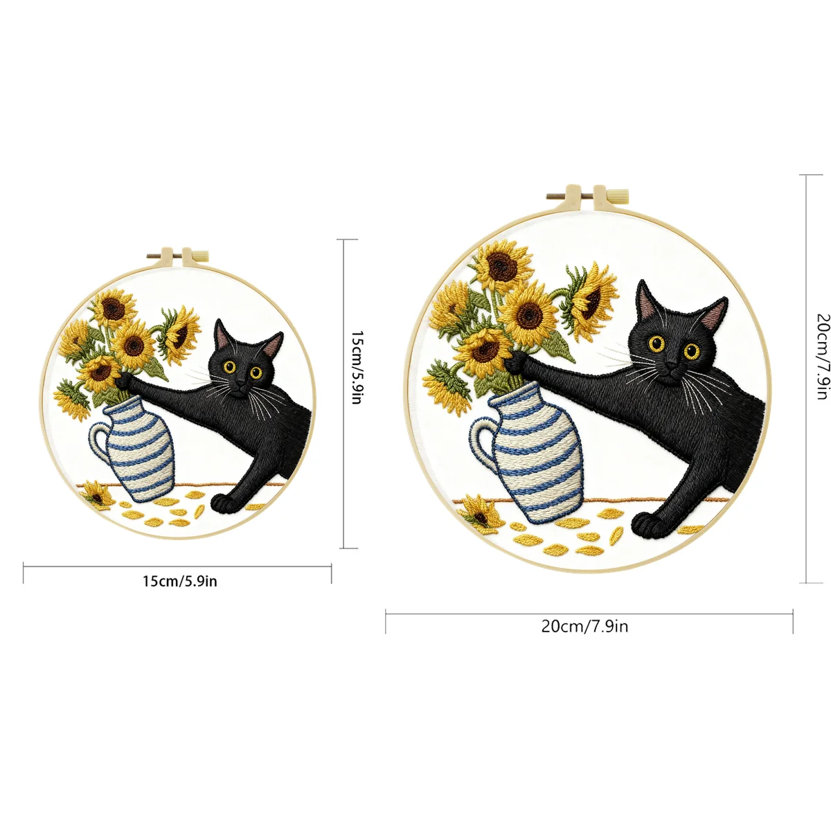 1 Stück 20X20CM/15X54CM Schelmisches Schwarzes Katzen-Stickerei-Starter-Kit DIY Kreuzstich-Nähkunst als Geschenk – Detail 2