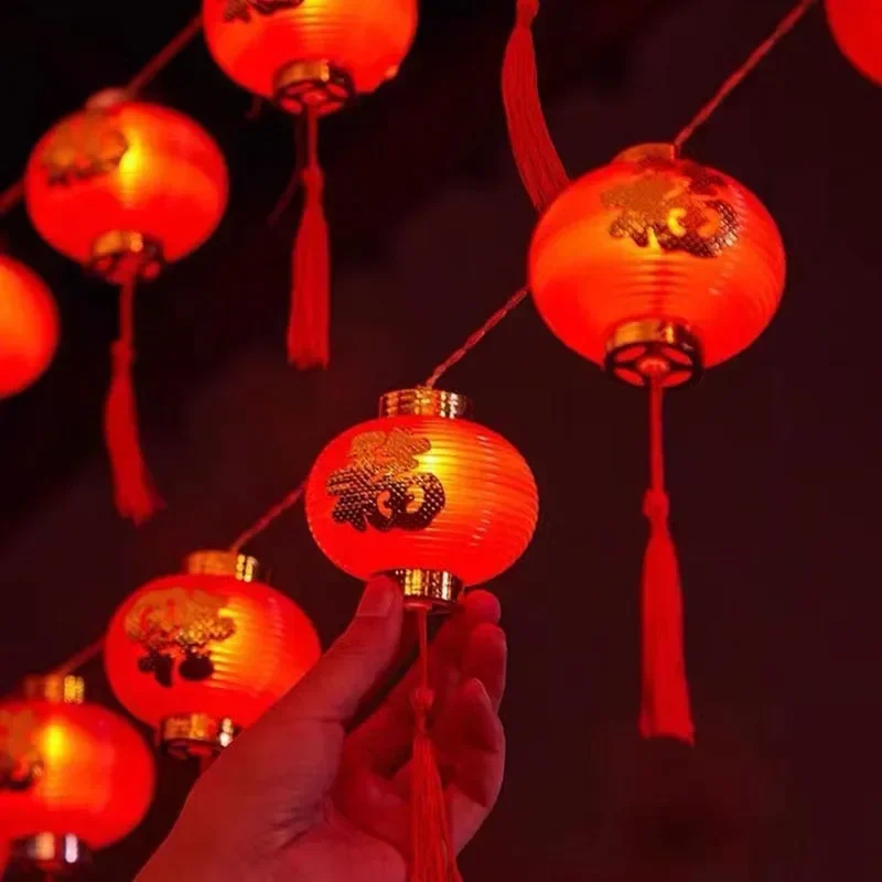 Ano novo lanterna led cordas de iluminação decorações personagem chinês bolas de plástico luz corda primavera festival decoração festa em casa