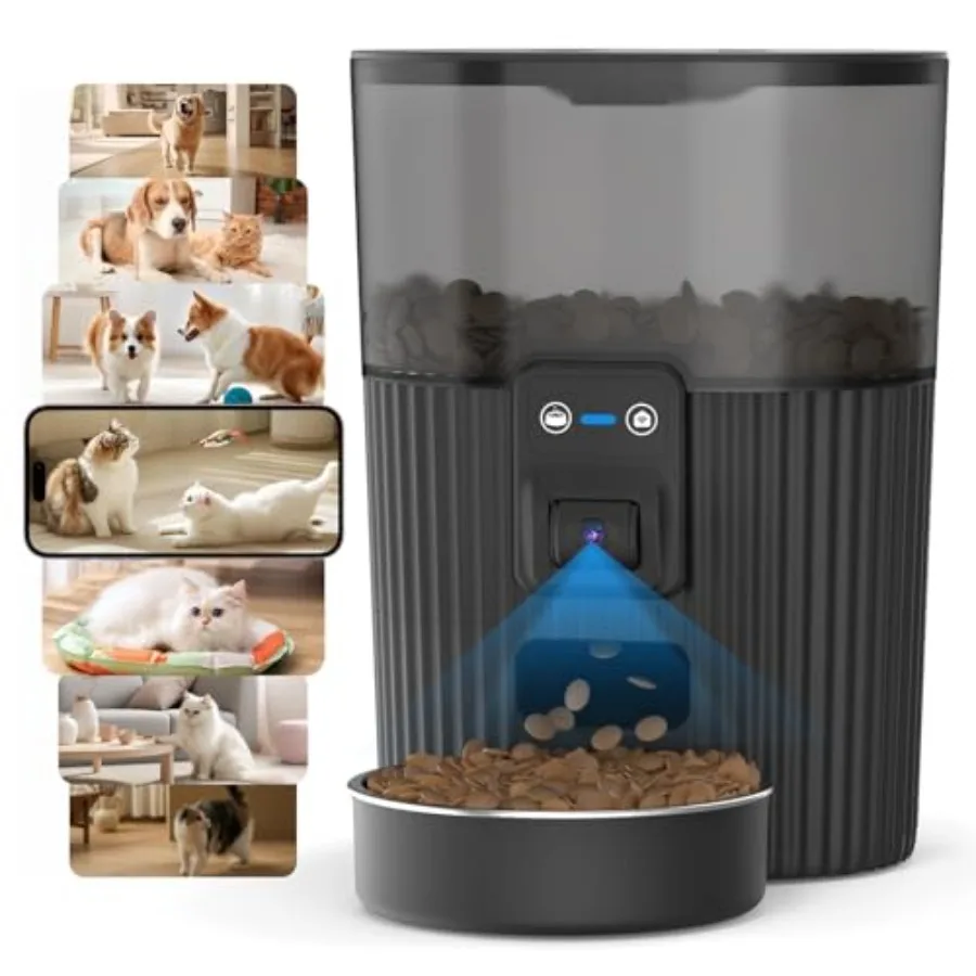 

Automatic Cat Feeder with Camera, 3L Cat Food Dispenser with App, 2.4G WiFi Timed Cat Feeder for Dry Food, 2-Way Audio, Smart P