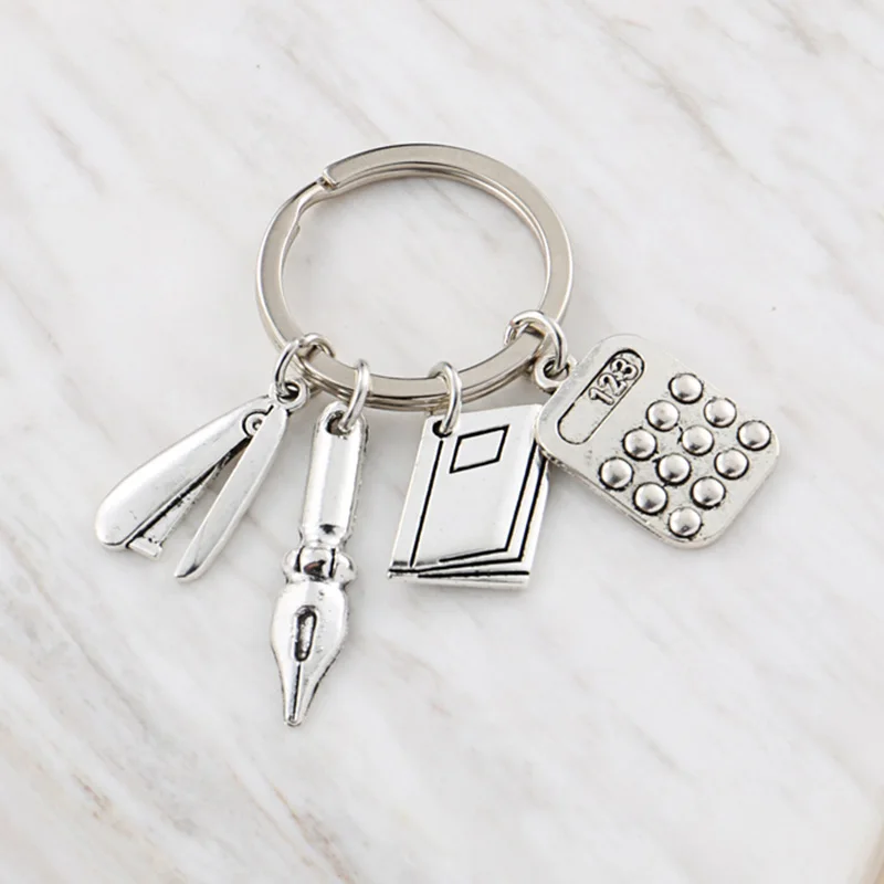 New Teacher Keychain Study Key Ring Stapler Pencil Book Calculator School Supplies Key Chain Teachers\' Day Gift Handmade Jewelry