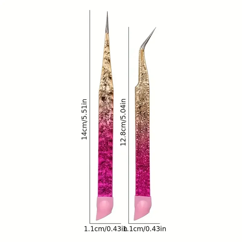 2pcs Silicone Nail Art Tweezers Set with Dual-End Design for Easy Application of Stickers, Rhinestones & Eyelash Extensions